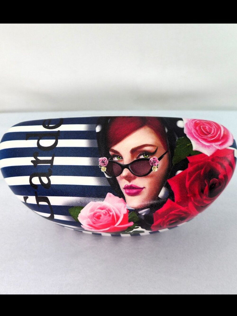 Nicole Lee Hardshell Glasses Case striped Roses & Redhead "Garden" Retro Fashion